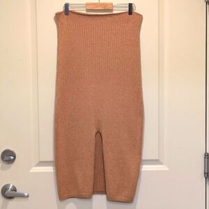 EUC Free People S Knit Cotton Blend Front Slit Tan Bodycon Midi Skirt